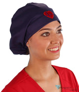 Embellished Riley Comfort Scrub Cap - Medical Heart Patch On Navy Caps