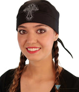 Embellished Classic Skull Cap - Black Skull Cap with Glitter Cross Rhinestud/Stone Design - Classic Skull Caps - Sparkling EARTH
