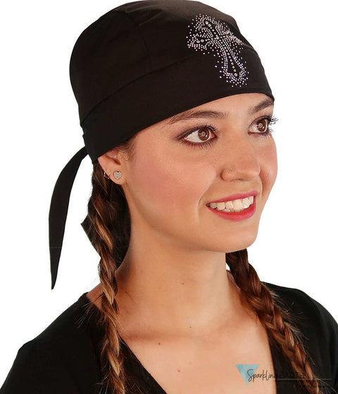 Embellished Classic Skull Cap - Black Skull Cap with Glitter Cross Rhinestud/Stone Design - Classic Skull Caps - Sparkling EARTH