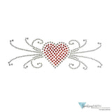 Embellished Skull Caps: Stylish and Unique Headwear - Black Skull Cap with Red Heart & Swirls Rhinestud Stone Design