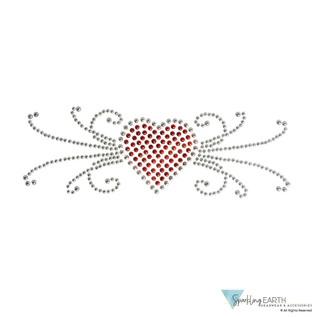Embellished Reversible Stretch Headband – Stylish Comfortable &amp; USA-Made - Black Headband with Red Heart &amp; Swirls