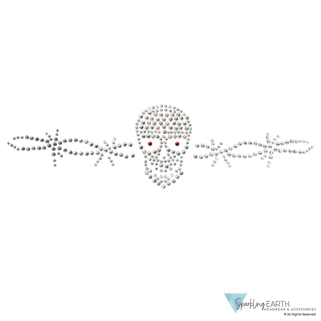Embellished Skull Caps: Unique Headwear - Black Skull Cap with Skull &amp; Barbed Wire Rhinestud/Stone Design Classic Skull