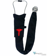 Embellished Stethoscope Covers - Black Stethoscope Cover with Red Caduceus Patch - Stethoscope Covers - Sparkling EARTH