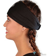 Embellished Stretch Headband - Black Headband with Glitter Cross Rhinestud/Stone Design - Stretch Headbands - Sparkling EARTH