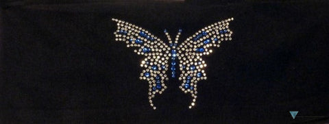 Embellished Stretch Headband - Black Headband with Large Blue & Silver Butterfly Rhinestud Design - Stretch Headbands - Sparkling EARTH
