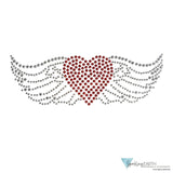 Embellished Stretch Headband - Black With Large Heart & Wings Rhinestud Design Headbands