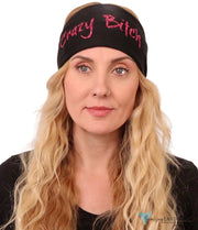 Embellished Stretch Headband - Pink Crazy Bitch Glitter Design on Black - Stretch Headbands - Sparkling EARTH