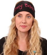 Embellished Stretch Headband - Pink Crazy Bitch Glitter Design on Black - Stretch Headbands - Sparkling EARTH