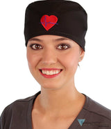 Embellished Surgical Scrub Cap - Black With Medical Heart Patch Caps