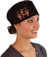 Embellished Surgical Scrub Cap - Black With Three Monkeys Patch Caps