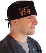 Embellished Surgical Scrub Cap - Black With Three Monkeys Patch Caps