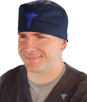 Embellished Surgical Scrub Cap - Navy With Blue Caduceus Patch Caps