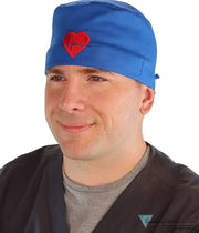 Embellished Surgical Scrub Cap - Royal Blue With Medical Heart Patch Caps