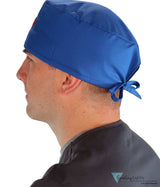 Embellished Surgical Scrub Cap - Royal Blue With Red Caduceus Patch Caps