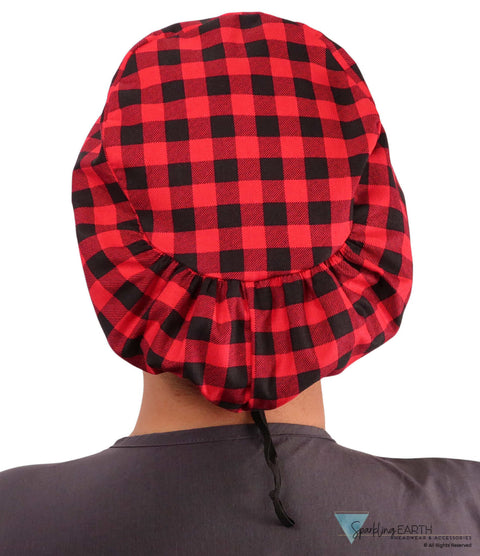 Riley Comfort Scrub Cap - Black & Red Buffalo Check - Riley Comfort Scrub Caps - Sparkling EARTH