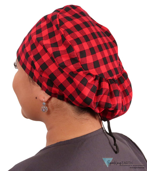 Riley Comfort Scrub Cap - Black & Red Buffalo Check - Riley Comfort Scrub Caps - Sparkling EARTH