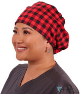 Riley Comfort Scrub Cap - Black & Red Buffalo Check - Riley Comfort Scrub Caps - Sparkling EARTH