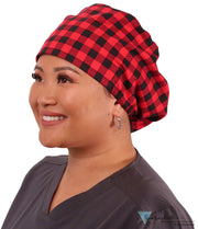 Riley Comfort Scrub Cap - Black & Red Buffalo Check - Riley Comfort Scrub Caps - Sparkling EARTH