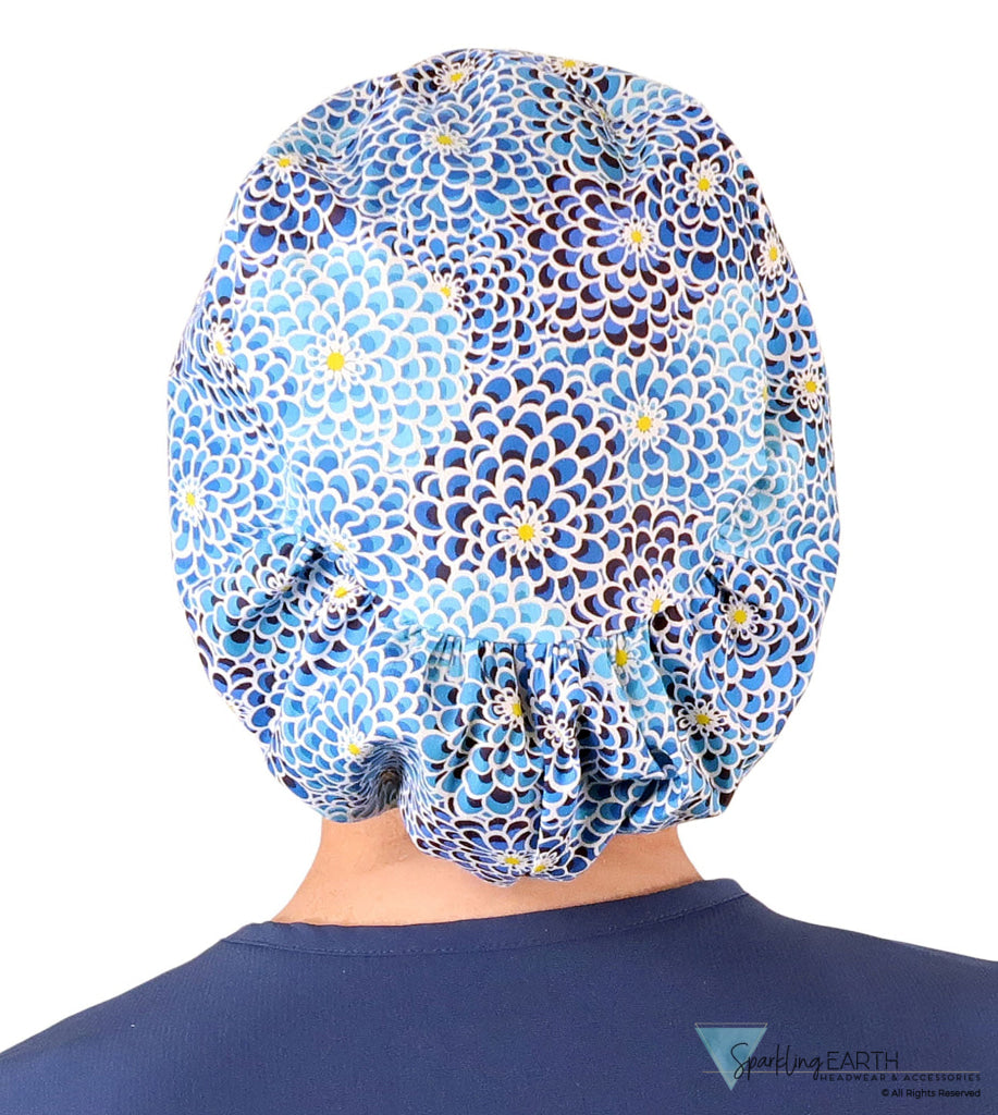 Euro Style Riley Comfort Scrub Cap - American Made - Blue Dahlia Dreams Riley Comfort Scrub Caps