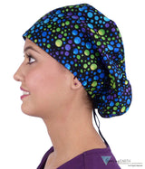 Euro Style Riley Comfort Scrub Cap - American Made - Blue Green & Purple Dots Riley Comfort Scrub Caps