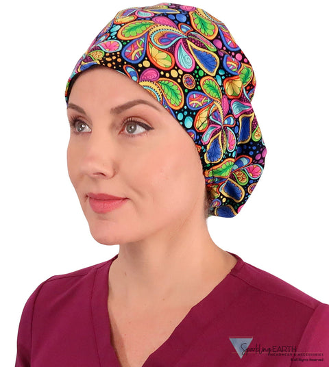 Euro Style Riley Comfort Scrub Cap - American Made - Bright Flower Paisley Riley Comfort Scrub Caps