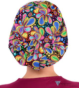 Euro Style Riley Comfort Scrub Cap - American Made - Bright Flower Paisley Riley Comfort Scrub Caps