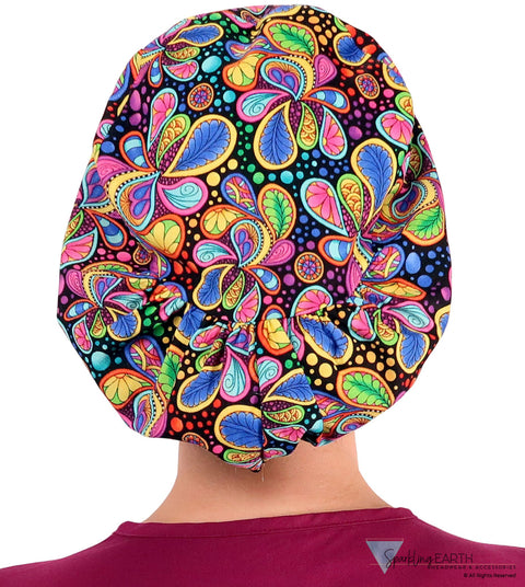 Euro Style Riley Comfort Scrub Cap - American Made - Bright Flower Paisley Riley Comfort Scrub Caps