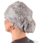 Euro Style Riley Comfort Scrub Cap - American Made - Dazzling Dahlias Black & Grey Riley Comfort Scrub Caps