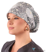 Euro Style Riley Comfort Cap - Dazzling Dahlias Black & Grey Riley Comfort Scrub Caps