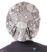 Euro Style Riley Comfort Scrub Cap - American Made - Dazzling Dahlias Black & Grey Riley Comfort Scrub Caps