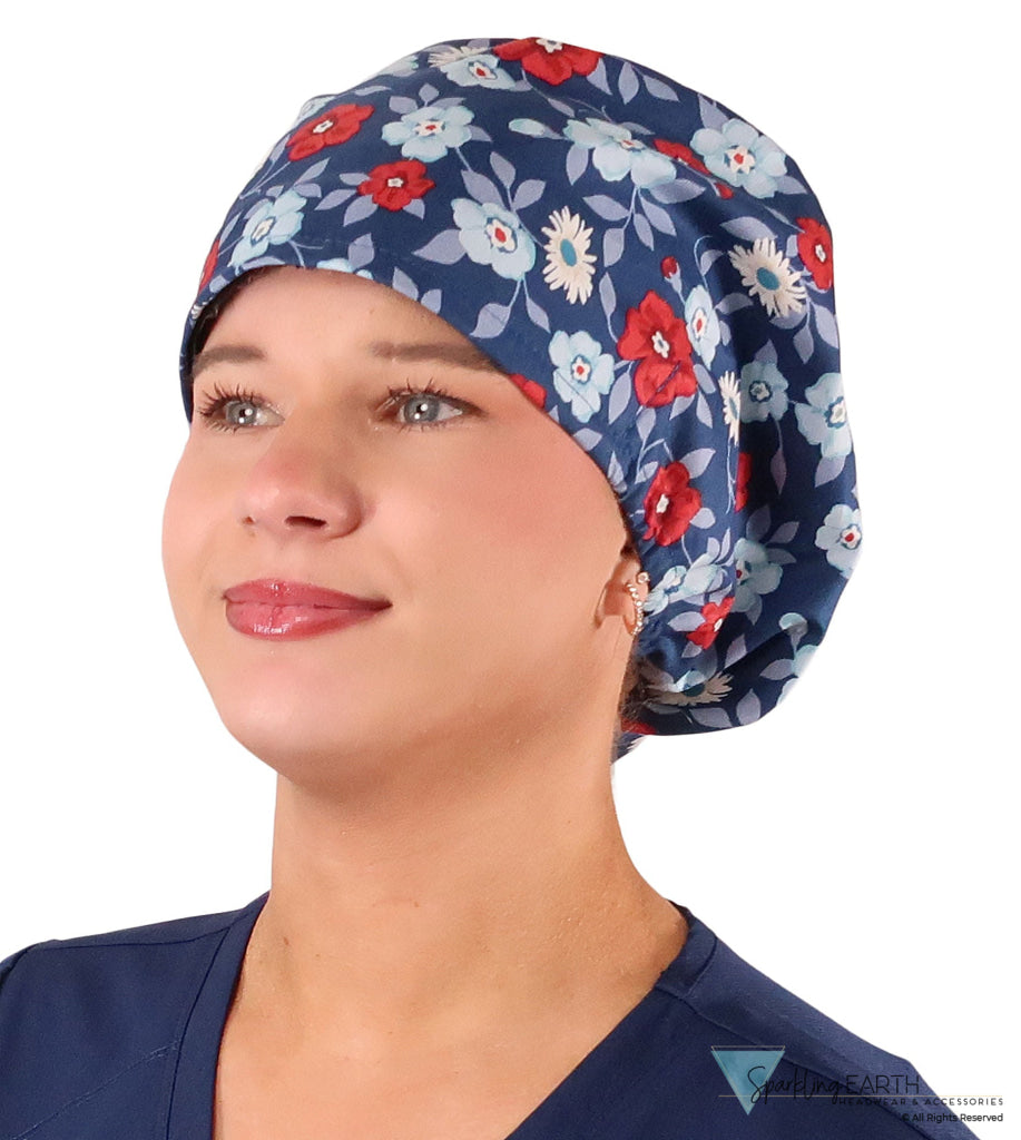 Euro Style Riley Comfort Scrub Cap - American Made - Festive Flowers Riley Comfort Scrub Caps
