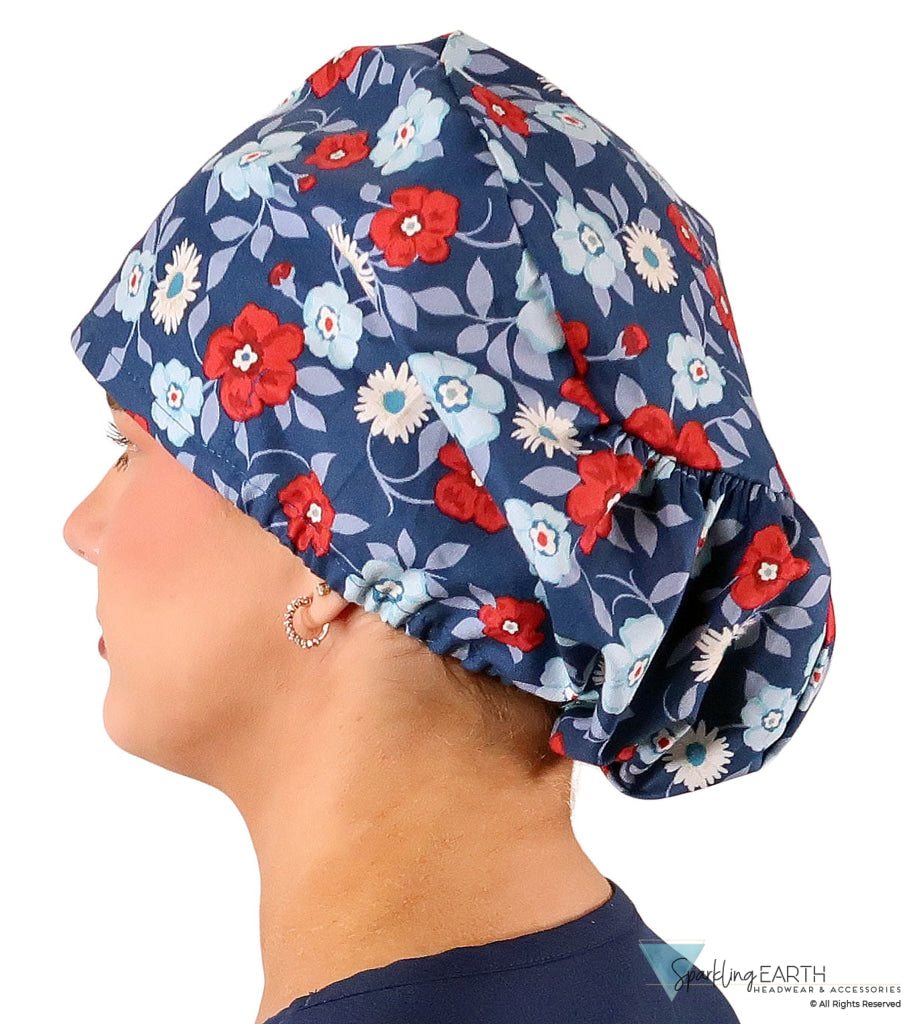 Euro Style Riley Comfort Scrub Cap - American Made - Festive Flowers Riley Comfort Scrub Caps