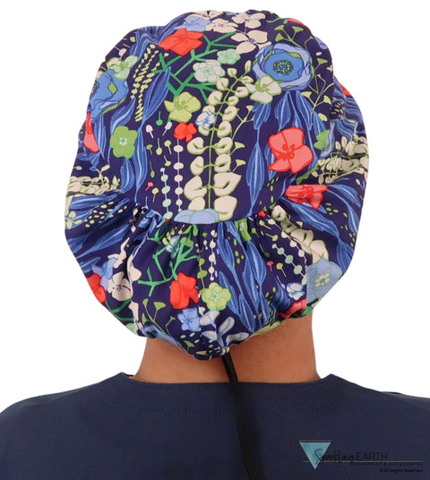 Euro Style Riley Comfort Scrub Cap - American Made - Flowing Blue Florals Riley Comfort Scrub Caps