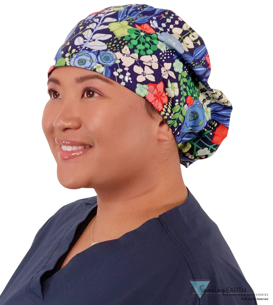 Riley Comfort Surgical Scrub Cap - Flowing Blue Florals - Riley Comfort Scrub Caps - Sparkling EARTH