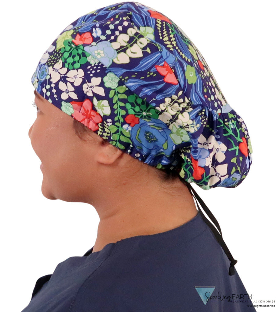 Euro Style Riley Comfort Scrub Cap - American Made - Flowing Blue Florals Riley Comfort Scrub Caps