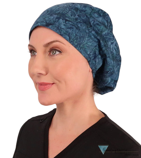 Riley Comfort Surgical Scrub Cap - Fresh Floral Batik in Blue - Riley Comfort Scrub Caps - Sparkling EARTH