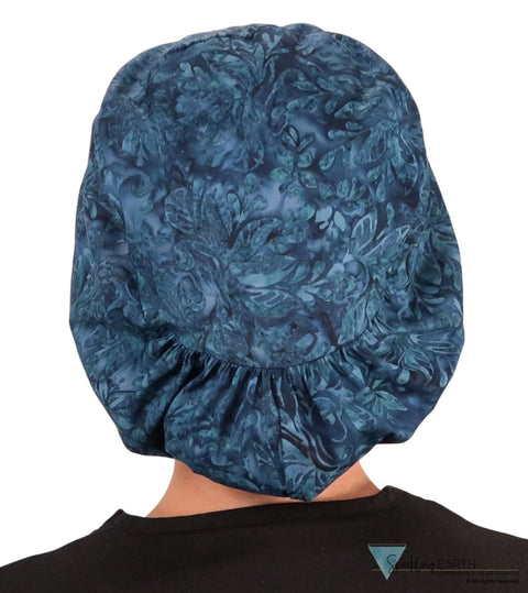 Euro Style Riley Comfort Scrub Cap - American Made - Fresh Floral Batik in Blue Riley Comfort Scrub Caps