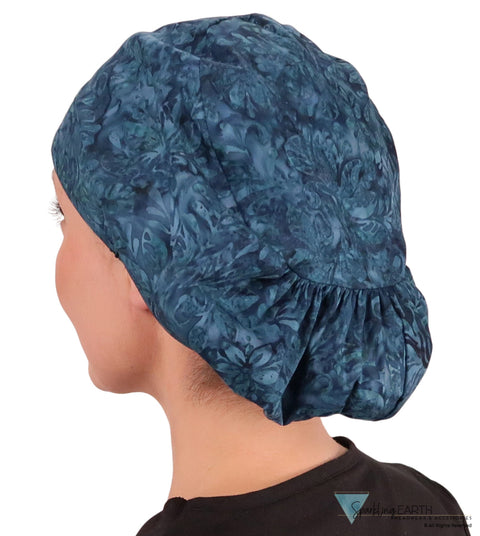 Euro Style Riley Comfort Scrub Cap - American Made - Fresh Floral Batik in Blue Riley Comfort Scrub Caps