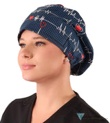Riley Comfort Cap - Heartbeats on Navy Riley Comfort Scrub Caps