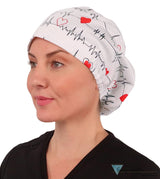Euro Style Riley Comfort Scrub Cap - American Made - Heartbeats on White Riley Comfort Scrub Caps