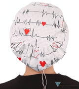 Riley Comfort Scrub Cap - Heartbeats on White - Riley Comfort Scrub Caps - Sparkling EARTH