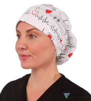 Riley Comfort Scrub Cap - Heartbeats on White - Riley Comfort Scrub Caps - Sparkling EARTH