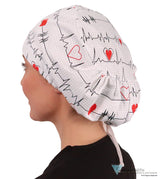 Riley Comfort Scrub Cap - Heartbeats on White - Riley Comfort Scrub Caps - Sparkling EARTH