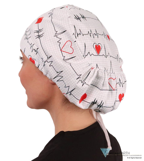 Riley Comfort Scrub Cap - Heartbeats on White - Riley Comfort Scrub Caps - Sparkling EARTH