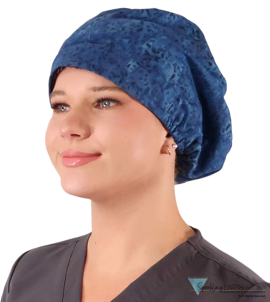 Euro Style Riley Comfort Scrub Cap - American Made - Indigo Blue Batik Riley Comfort Scrub Caps