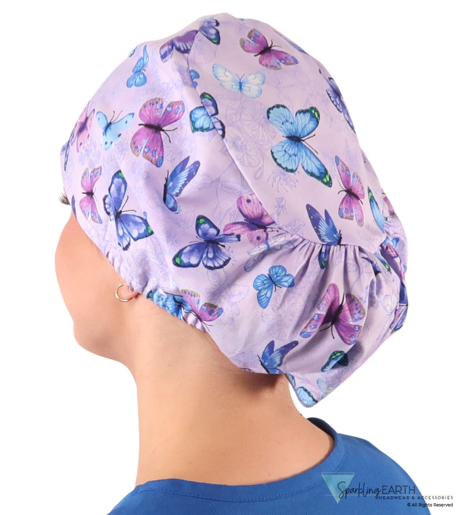 Euro Style Riley Comfort Scrub Cap - American Made - Lavender Butterfly Whimsy Riley Comfort Scrub Caps