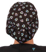 Riley Comfort Scrub Cap - Magical Metallic Paw Print on Black - Riley Comfort Scrub Caps - Sparkling EARTH