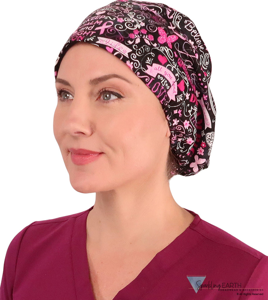 Riley Comfort Surgical Scrub Cap - Pink Ribbon Collage - Riley Comfort Scrub Caps - Sparkling EARTH