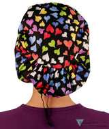 Riley Comfort Scrub Cap - Playful Hearts on Black - Riley Comfort Scrub Caps - Sparkling EARTH
