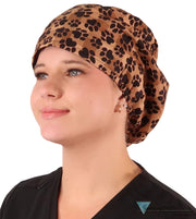 Euro Style Riley Comfort Scrub Cap - American Made - Plentiful Paws on Brown Plaid Riley Comfort Scrub Caps